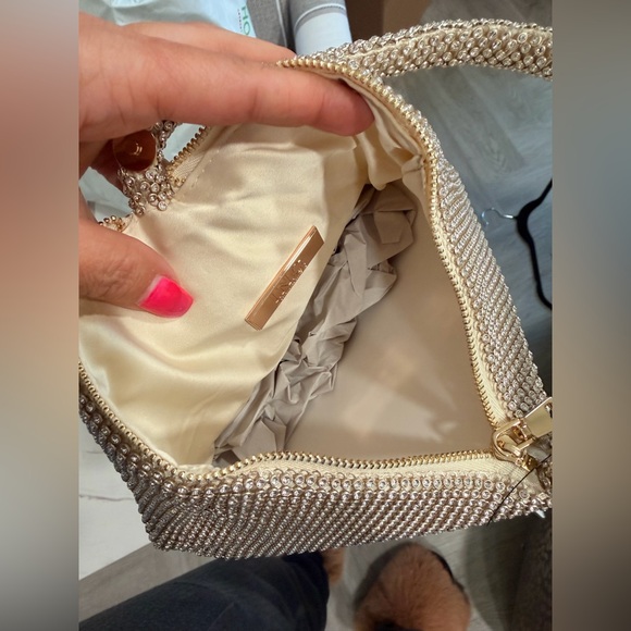 New I.N.C. $80 International Concepts Bag Sparkle Mesh Pouch Gold rhinestone - Picture 9 of 10